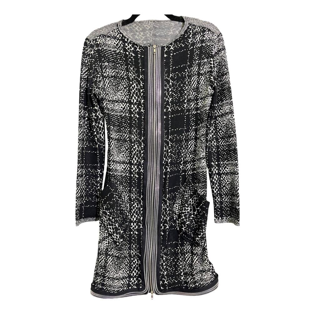 Sohung Designs Zip Front Knit Dress Tunic Black White Pattern Size S Avant Garde